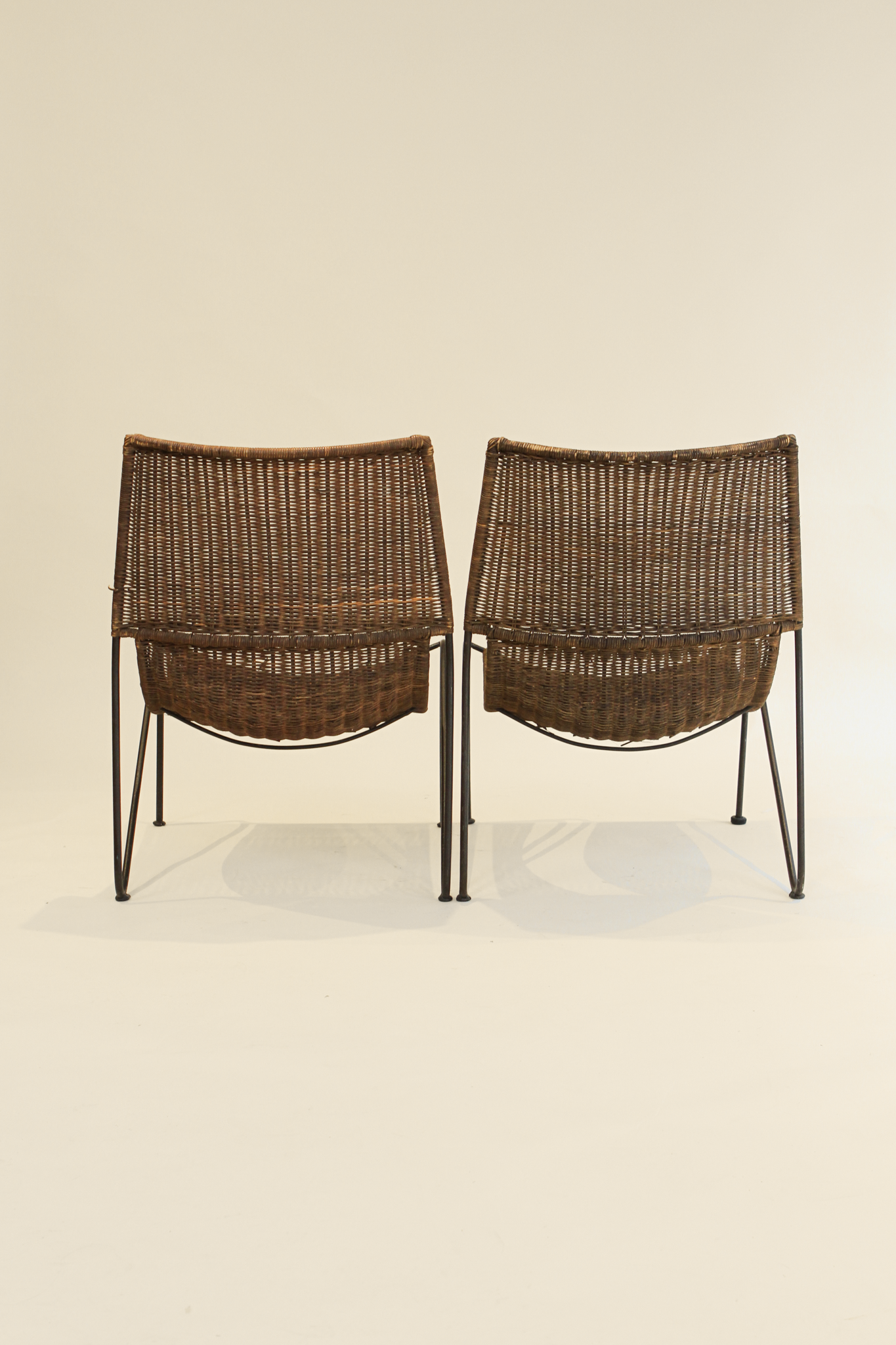 (2) Wicker and Wrought Iron Outdoor Lounge Chairs