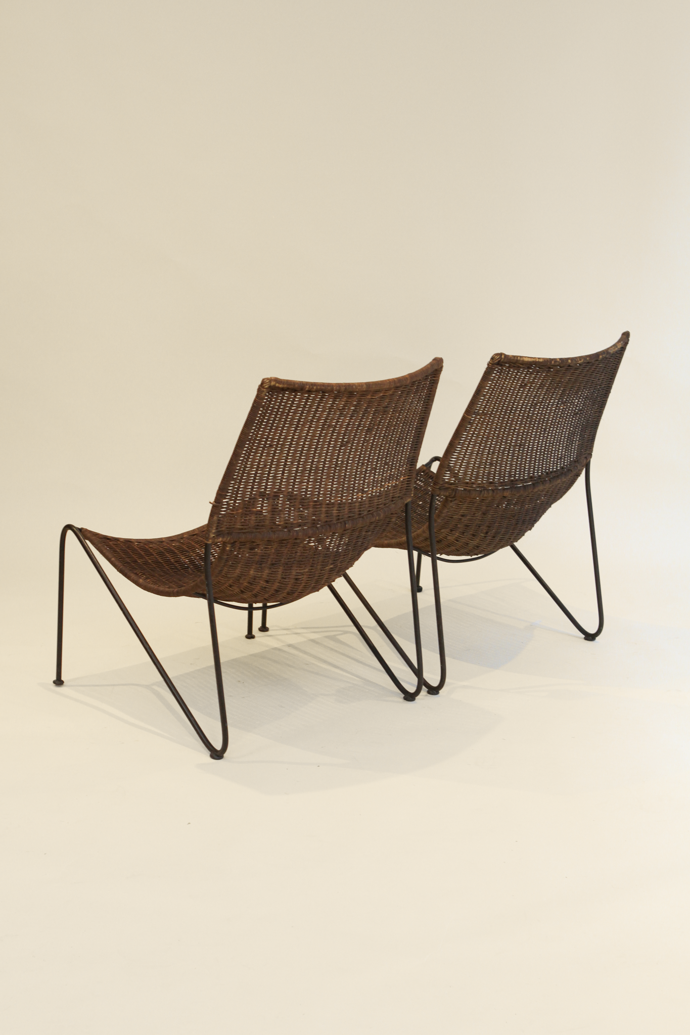 (2) Wicker and Wrought Iron Outdoor Lounge Chairs