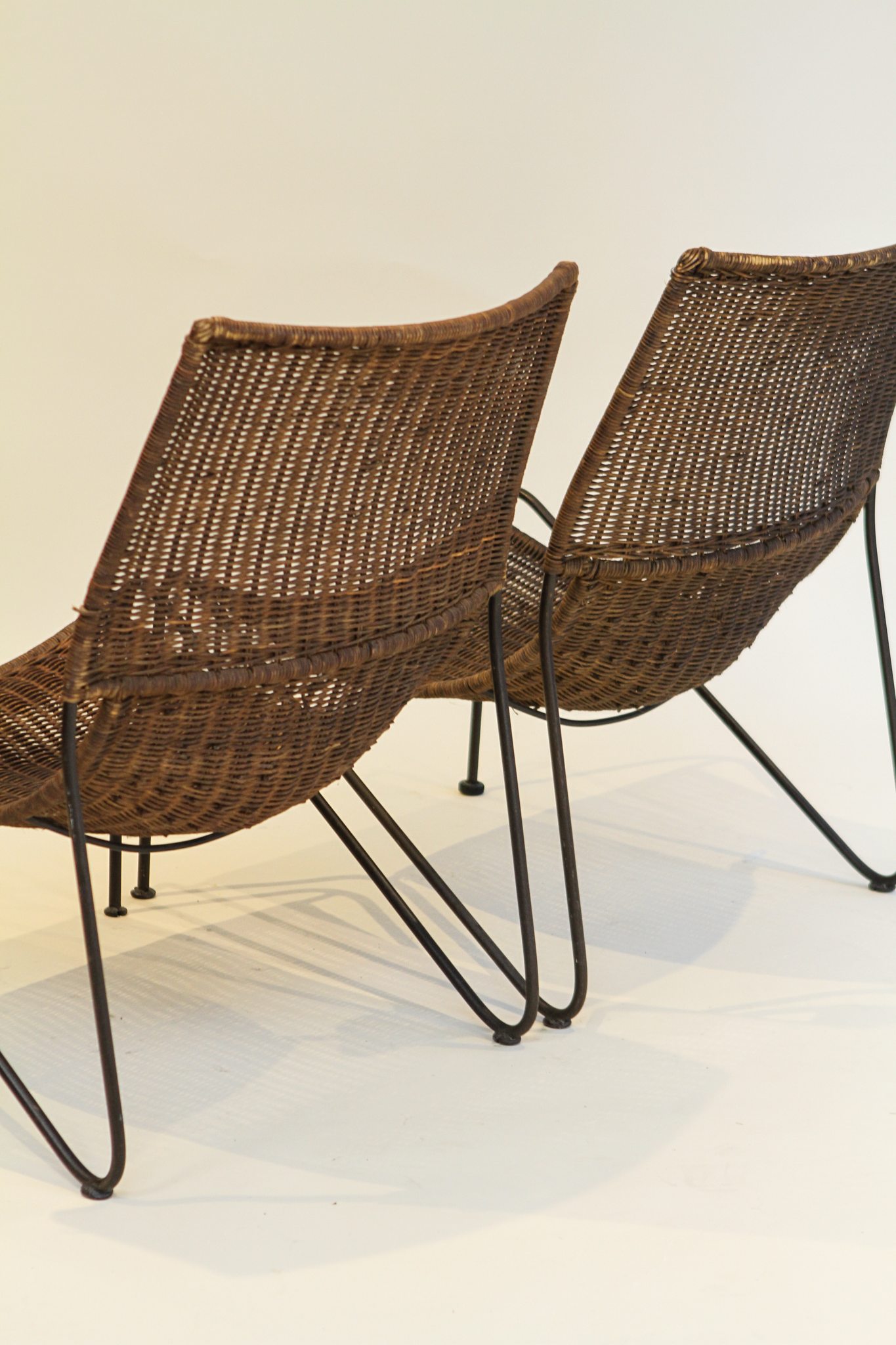 (2) Wicker and Wrought Iron Outdoor Lounge Chairs