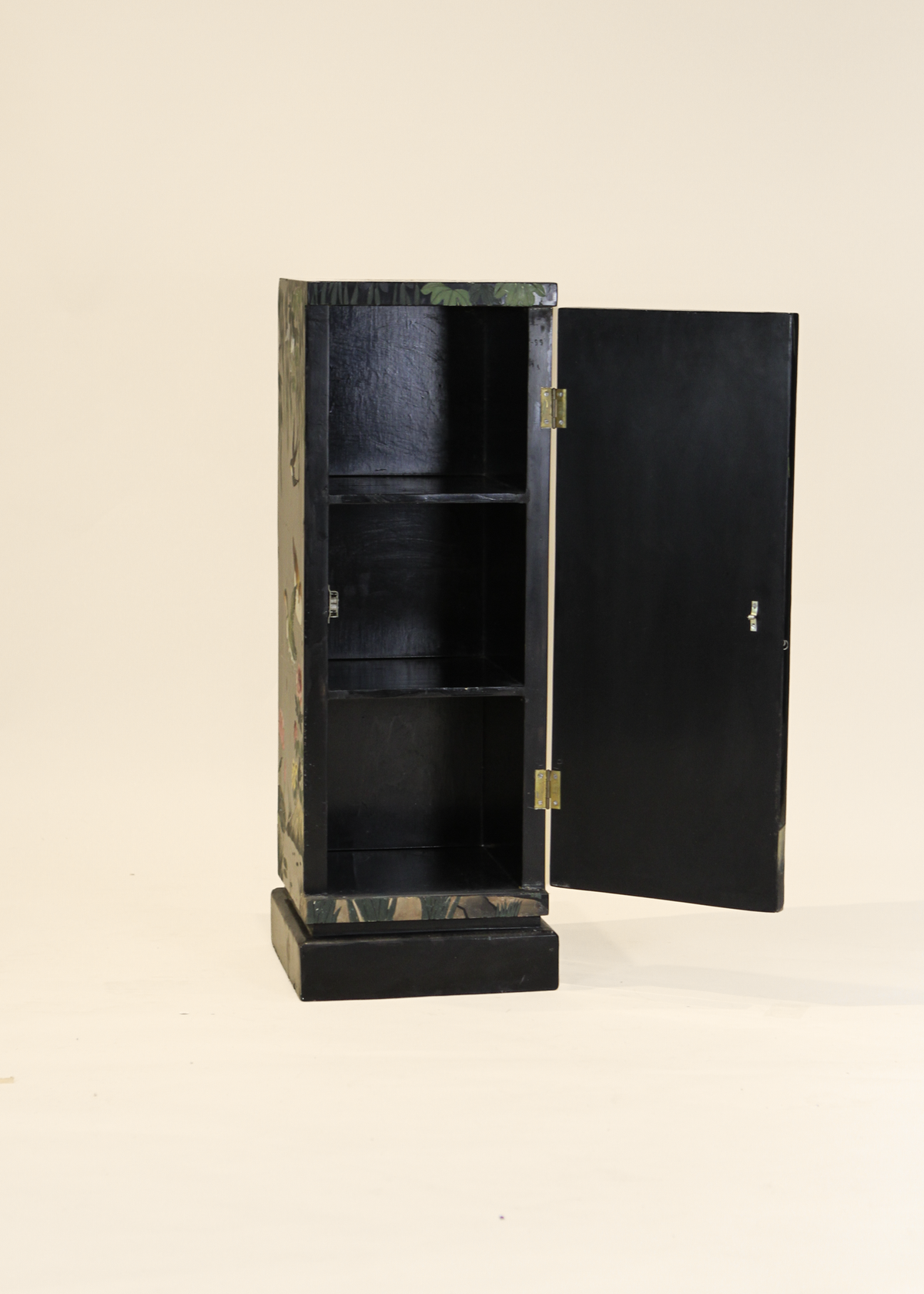 Chinoiserie Black Lacquer Pedestal Cabinet