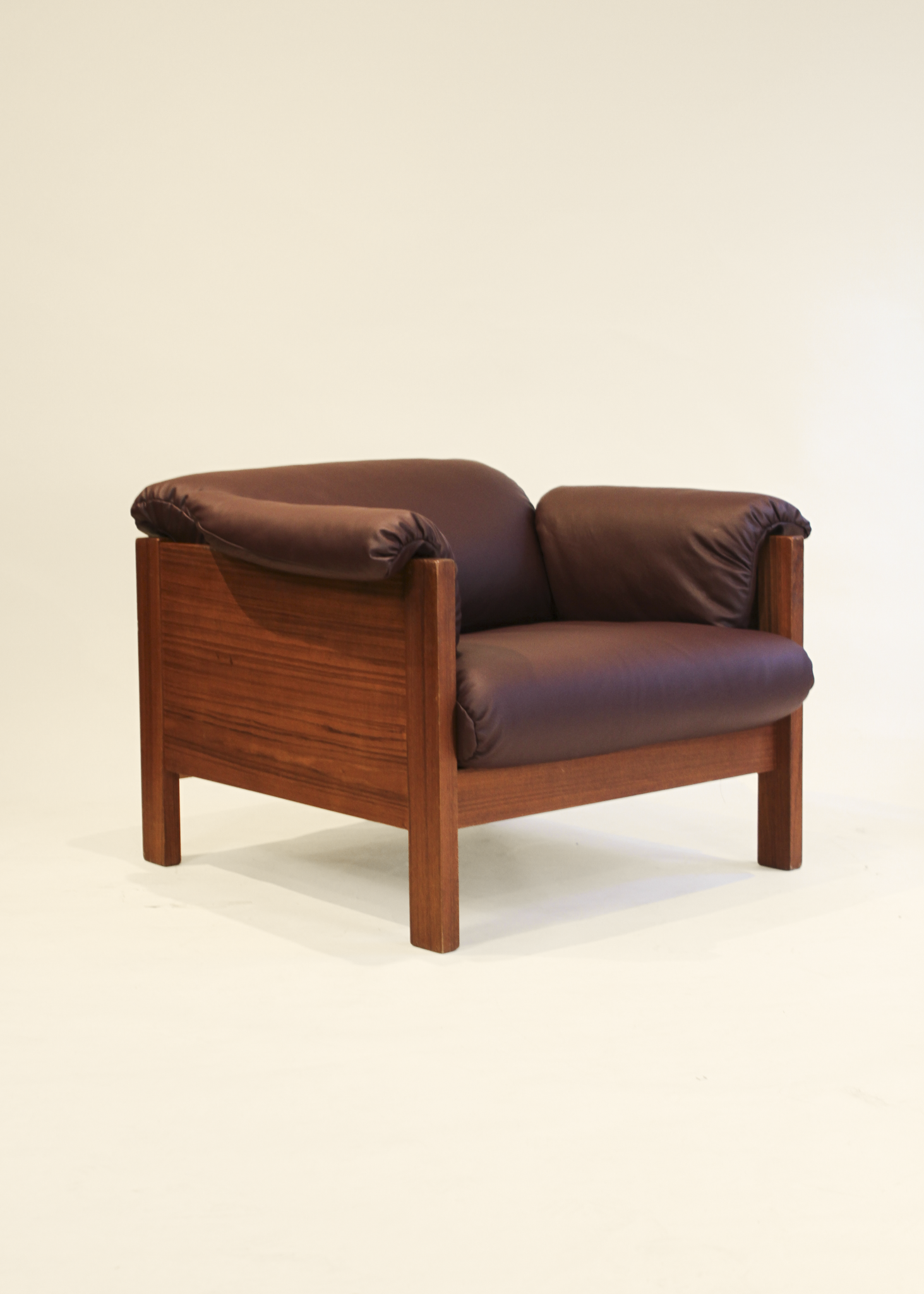 Burgundy Leather Teak Armchair