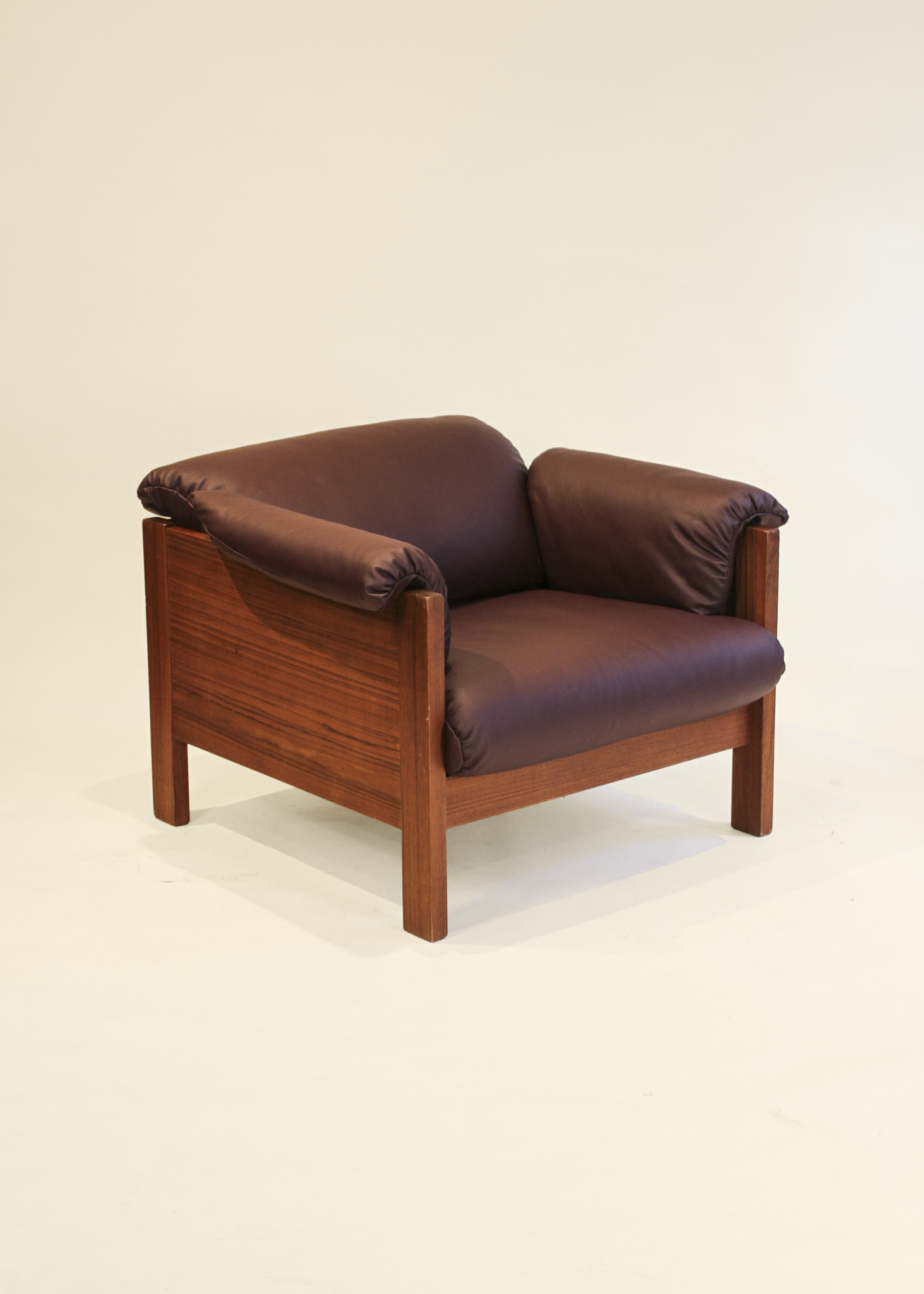 Burgundy Leather Teak Armchair