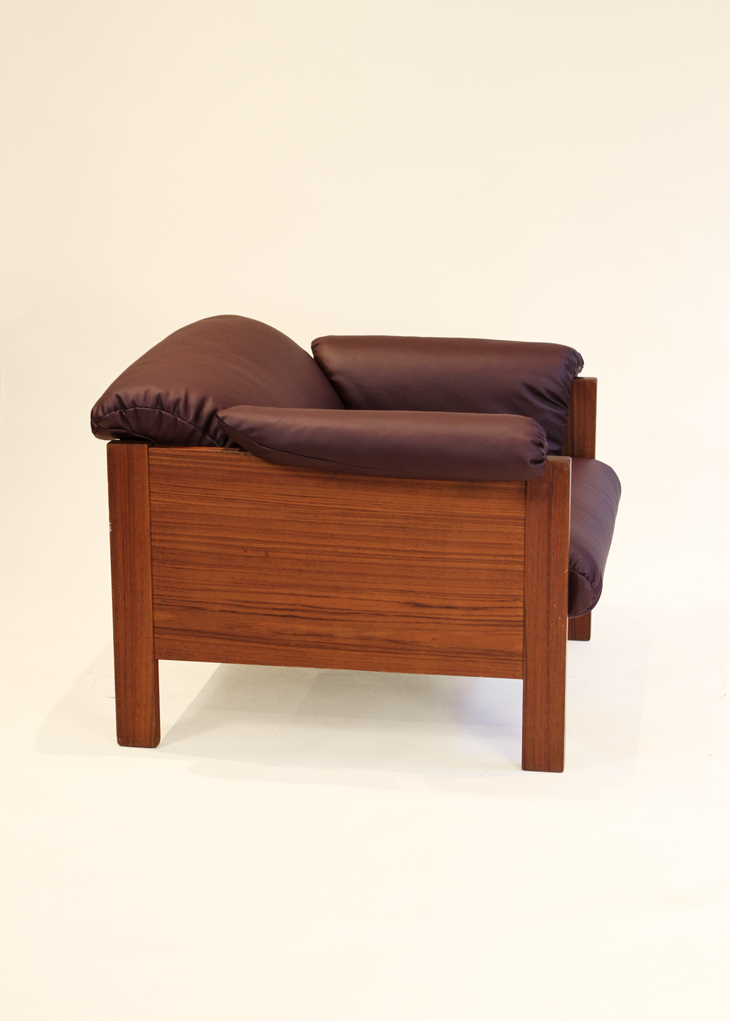 Burgundy Leather Teak Armchair