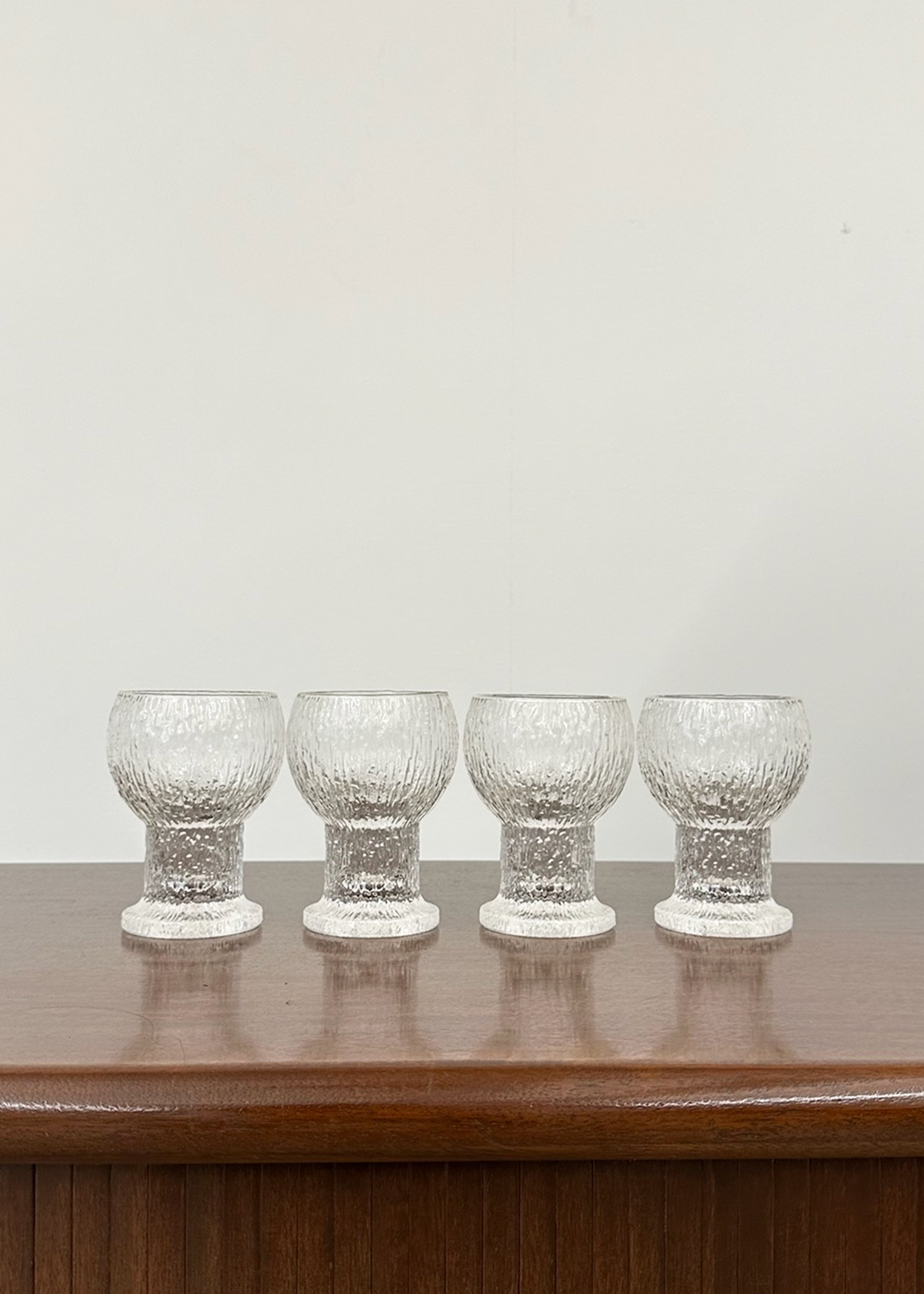 (4) Wide Stemmed Textured Glasses