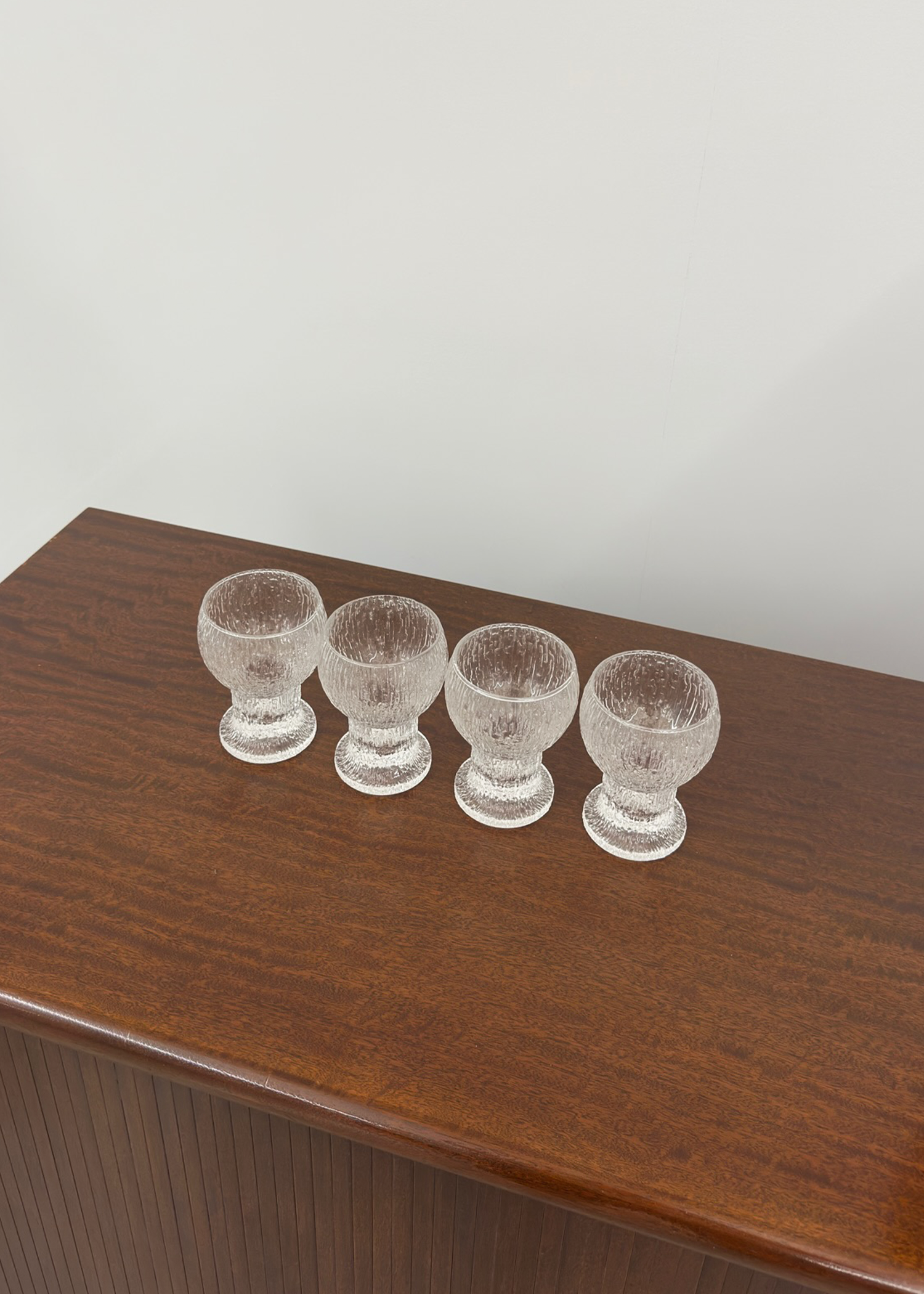 (4) Wide Stemmed Textured Glasses