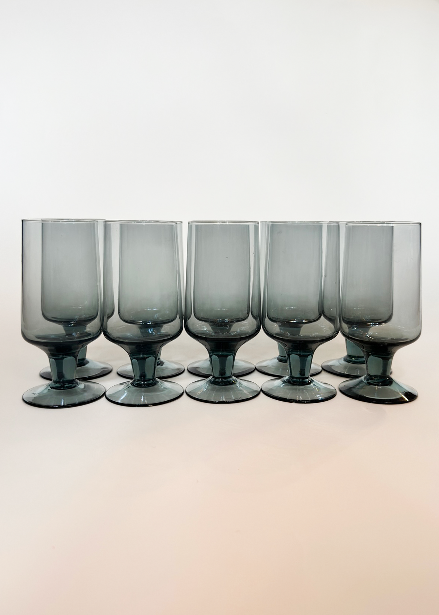 (10) Small Stemmed Smoked Glasses