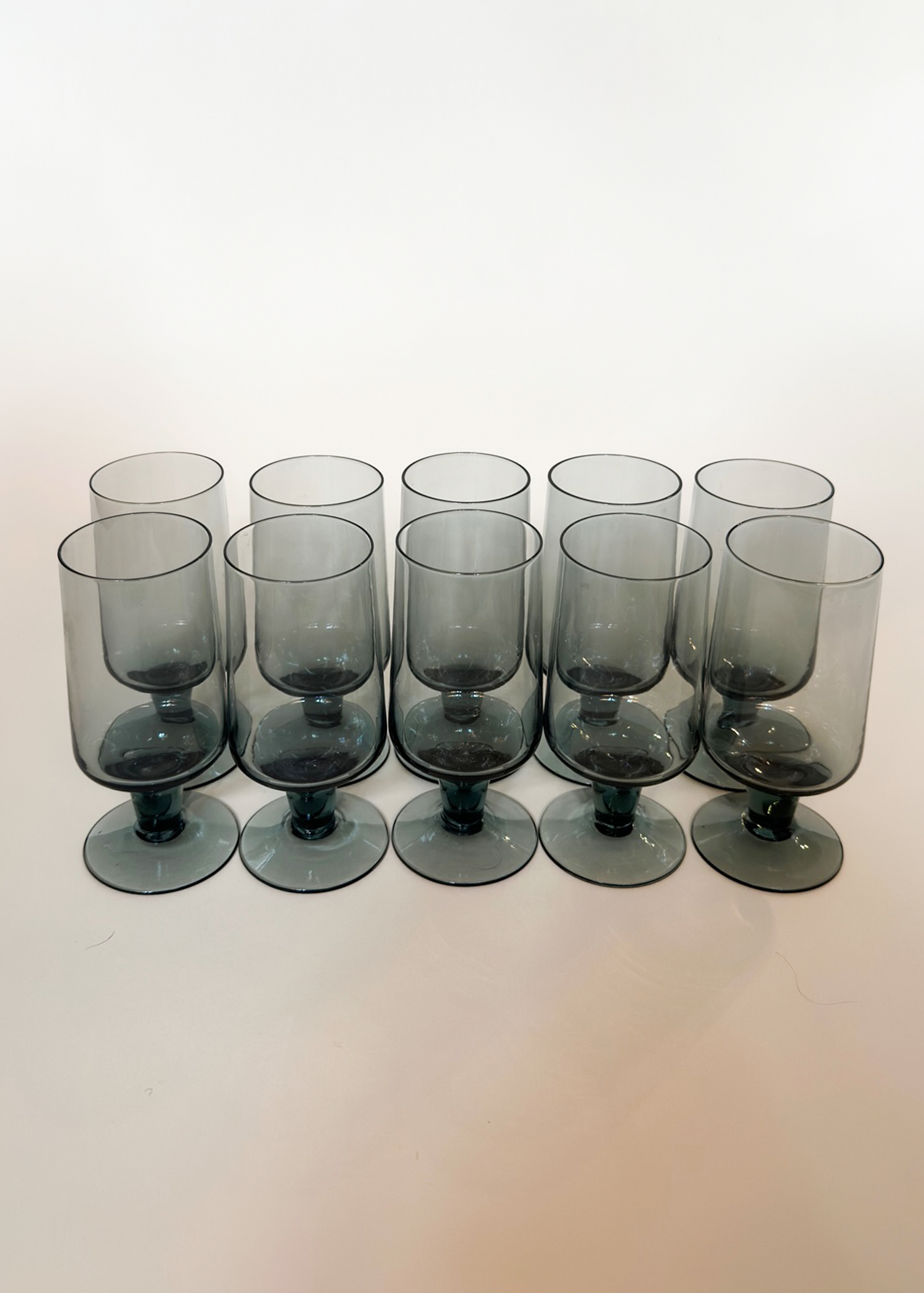 (10) Small Stemmed Smoked Glasses