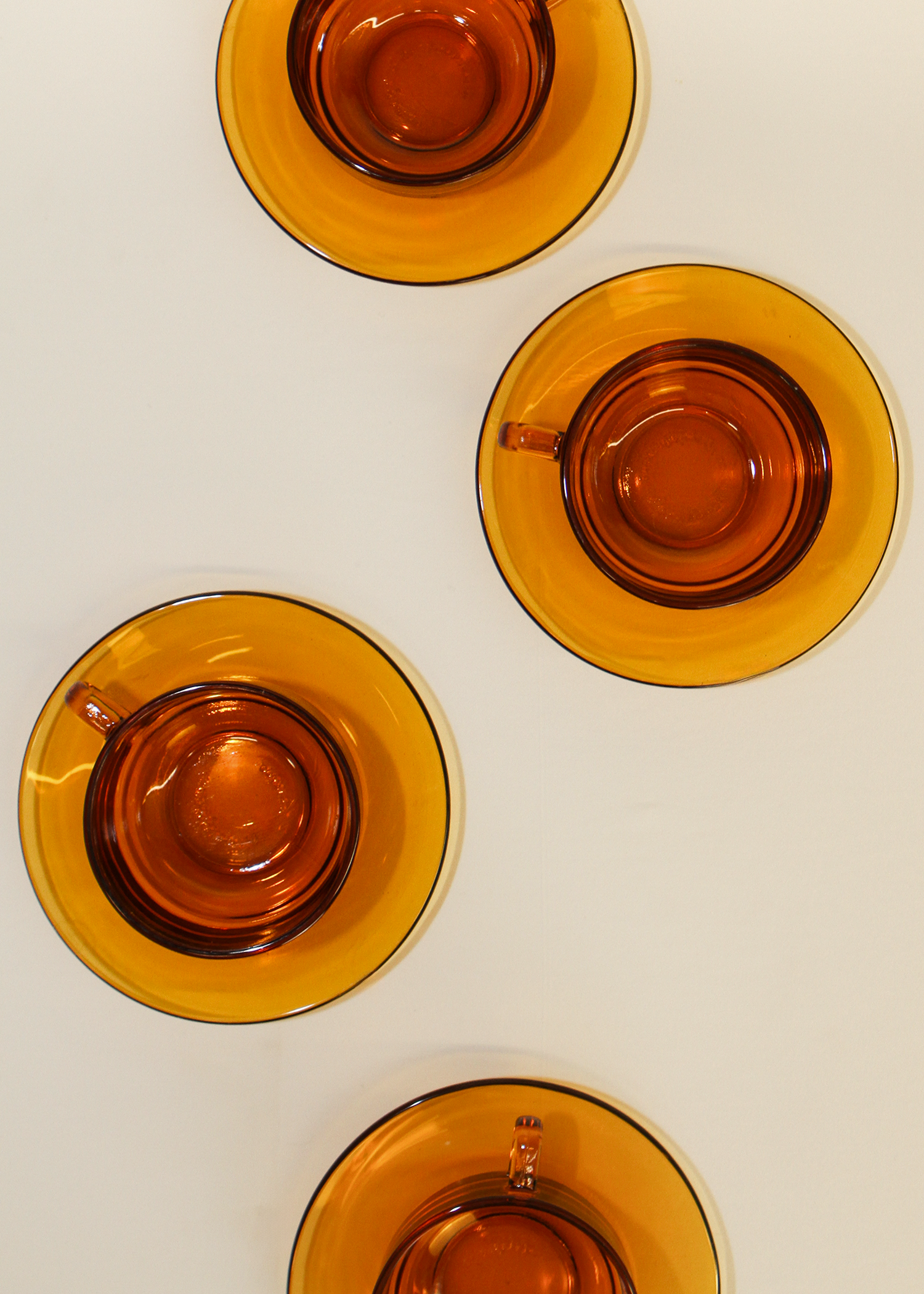 (4) Amber Espresso Cups + Saucers