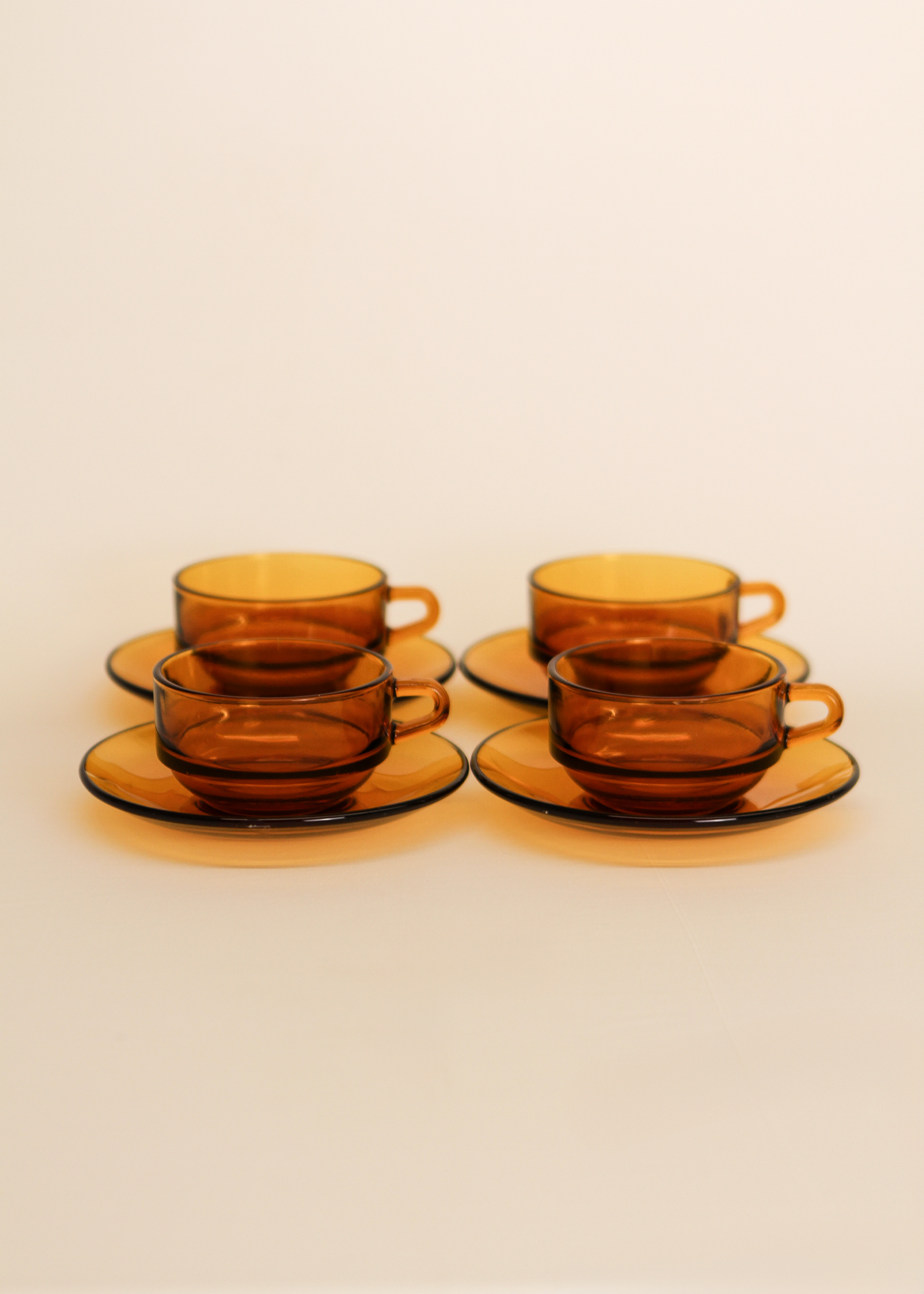 (4) Amber Espresso Cups + Saucers