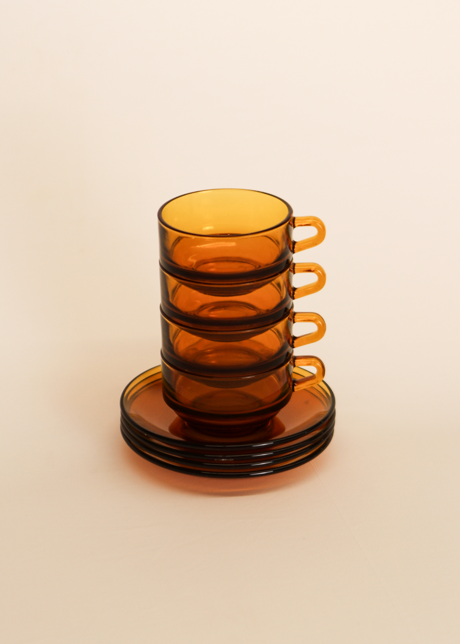 (4) Amber Espresso Cups + Saucers