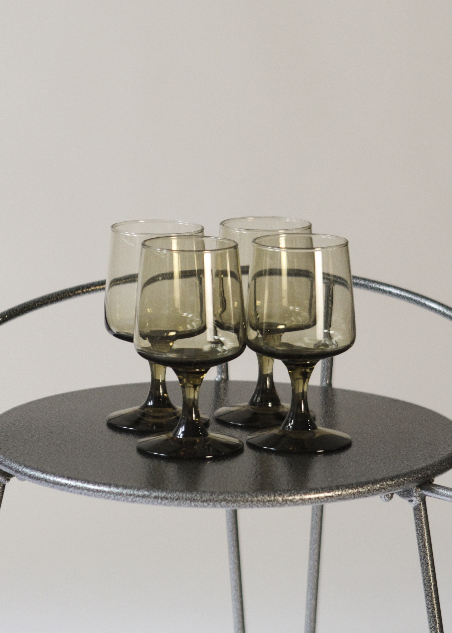 (4) Smoked Glass Stemmed Glasses
