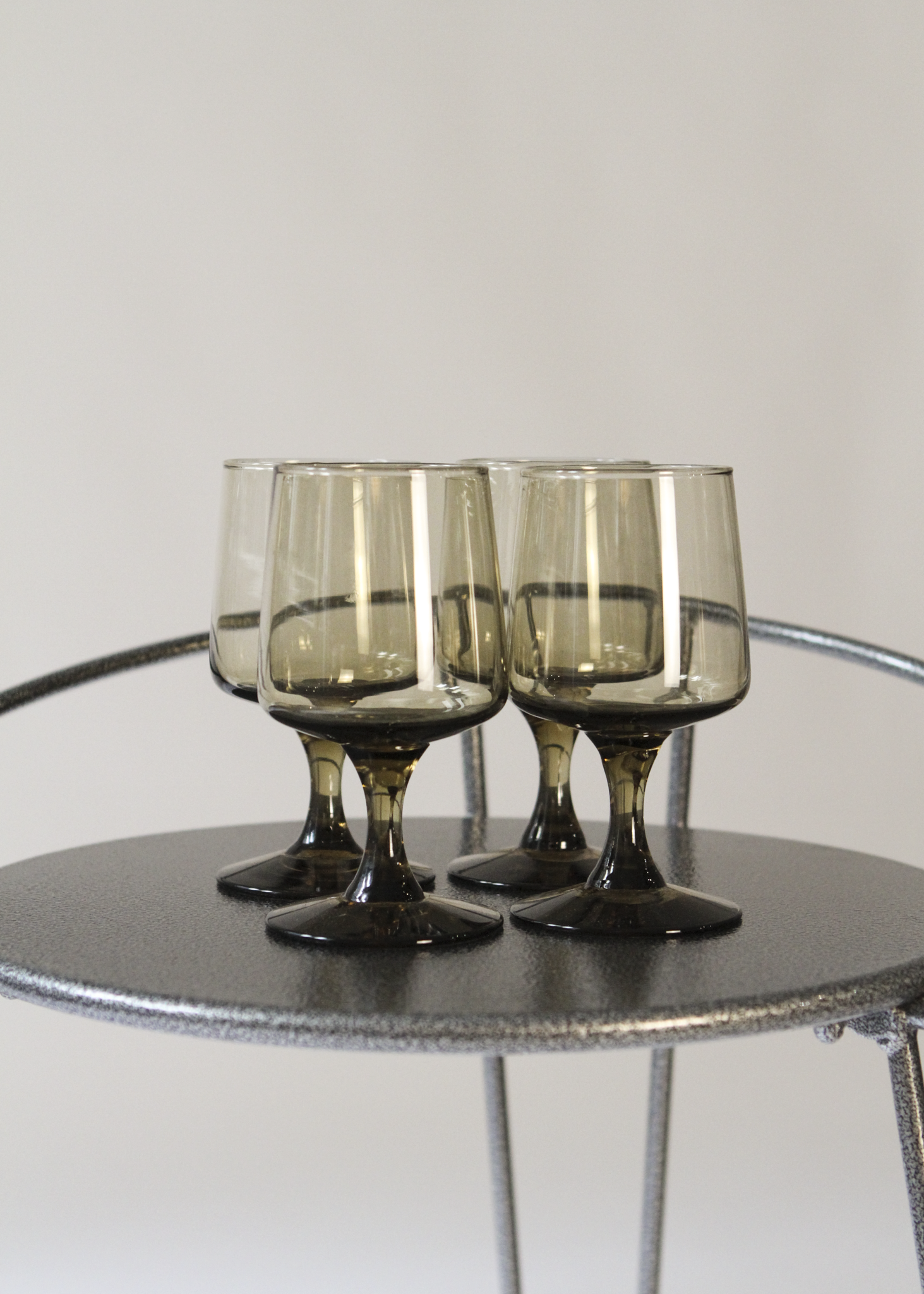 (4) Smoked Glass Stemmed Glasses