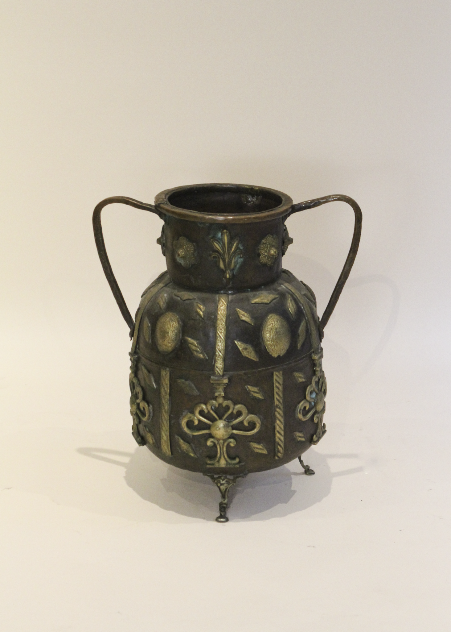 19C Hammered Copper Large Footed Vase