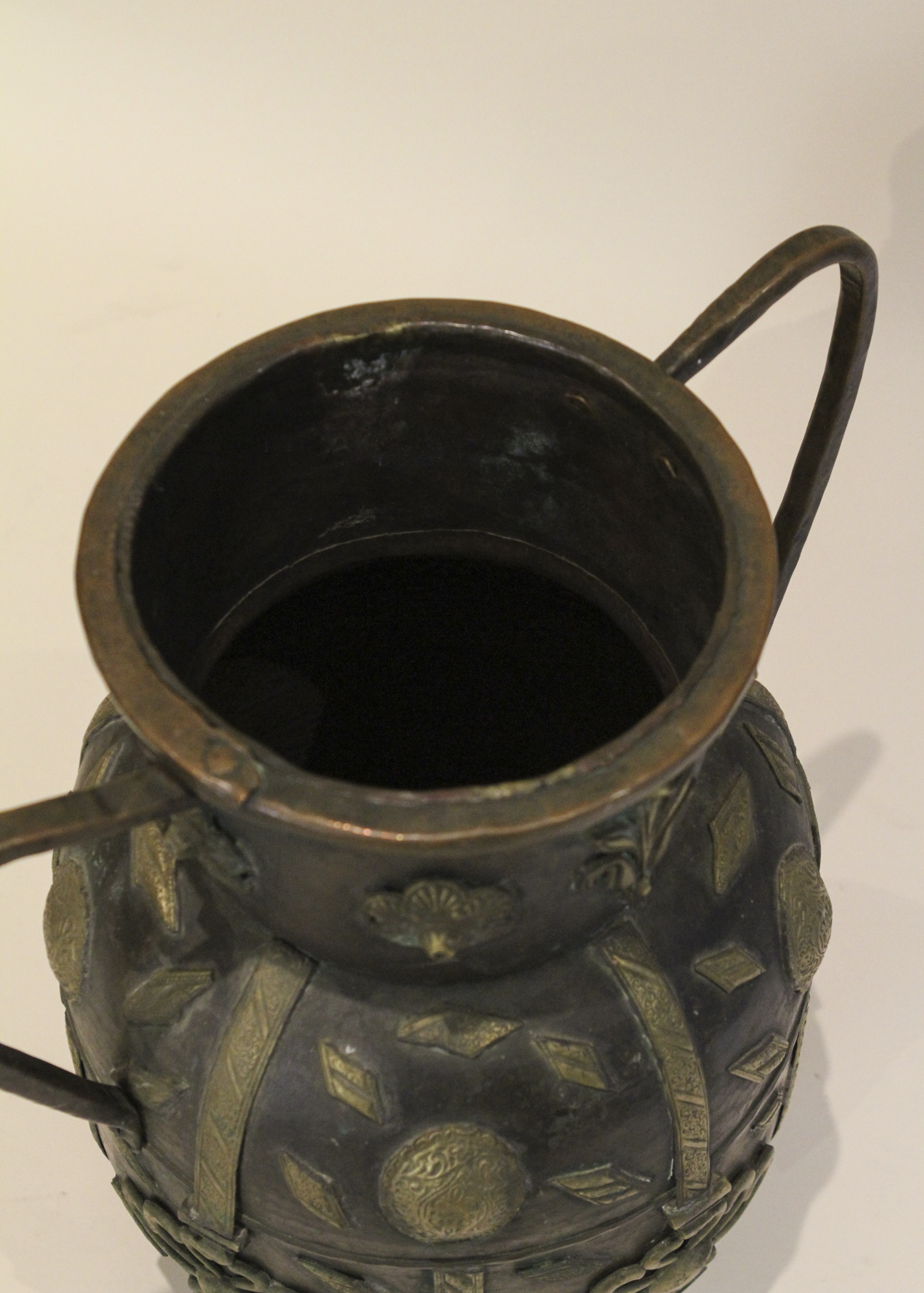 19C Hammered Copper Large Footed Vase