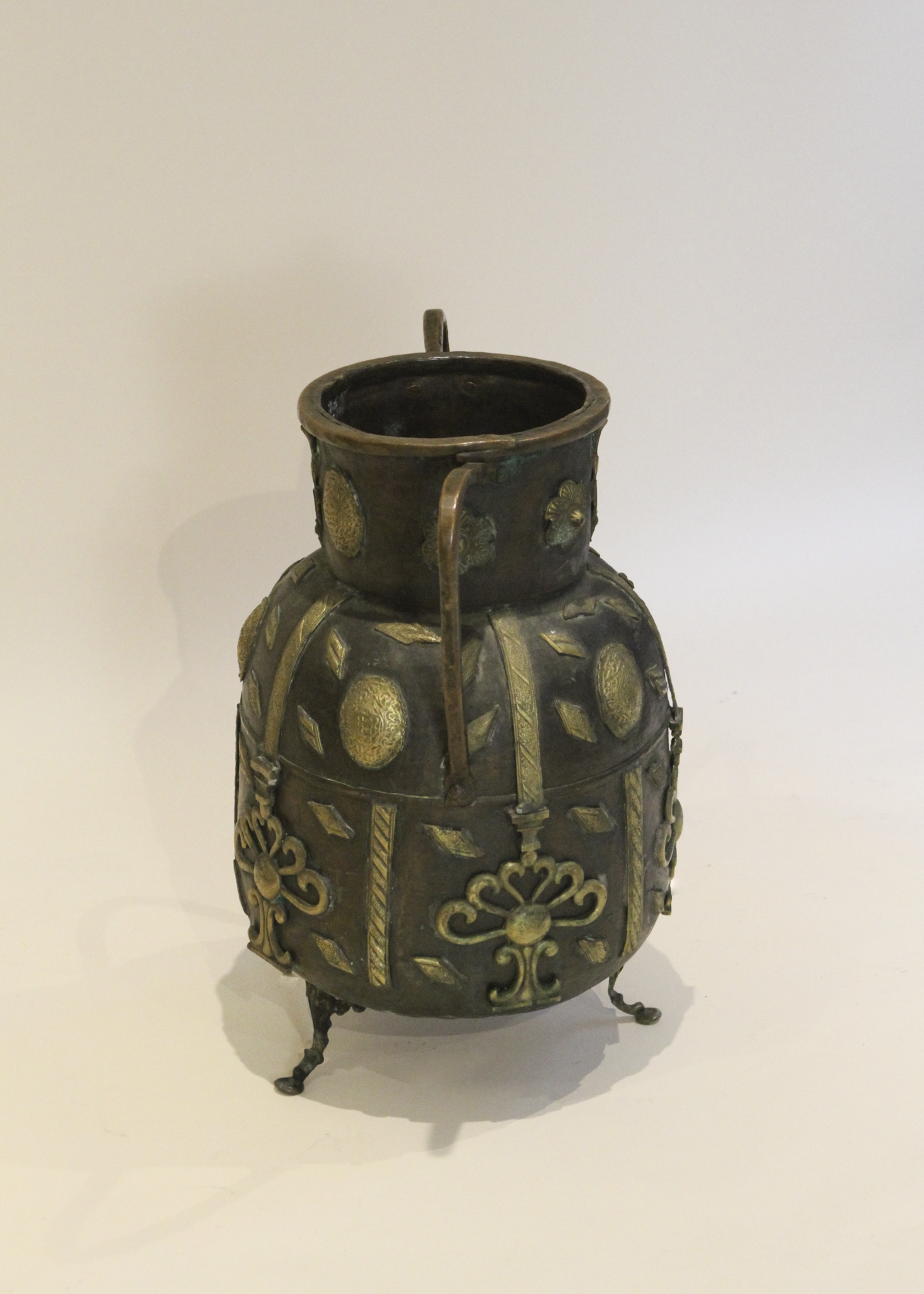 19C Hammered Copper Large Footed Vase