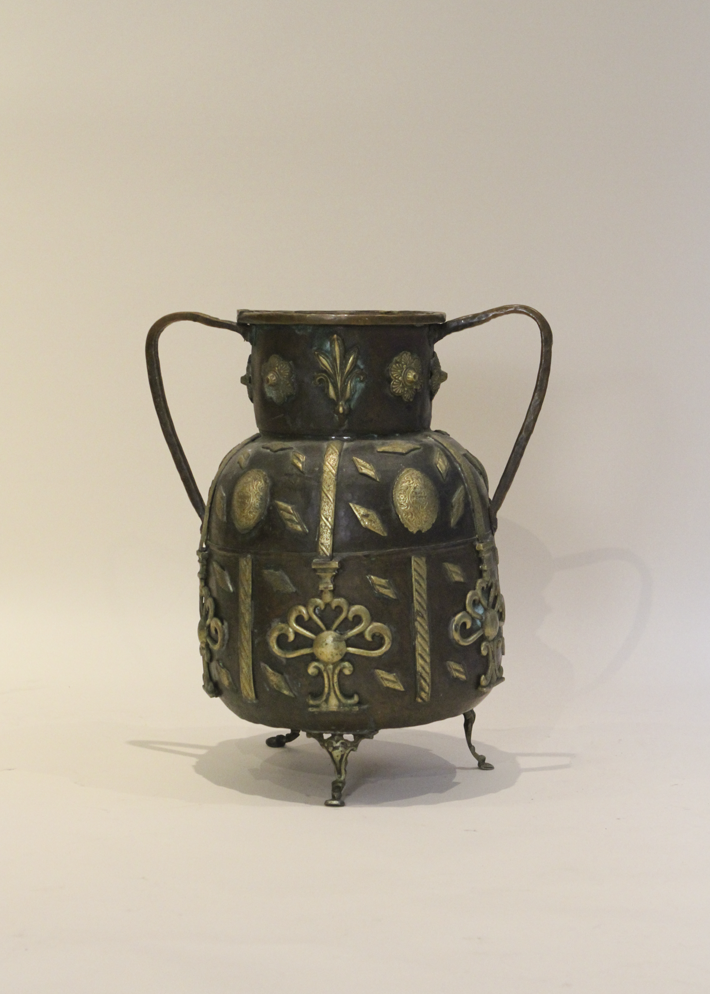 19C Hammered Copper Large Footed Vase