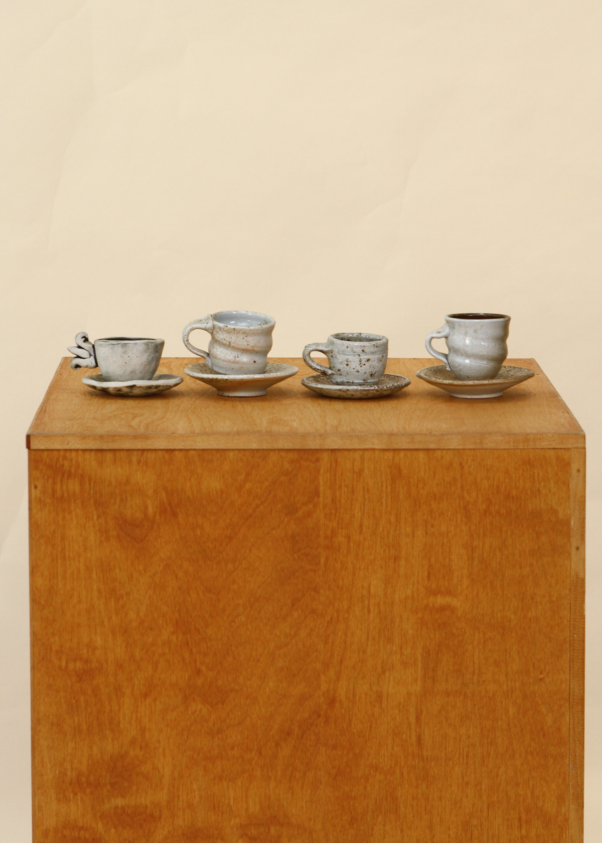 (4) Handmade Ceramic Cups and Saucers
