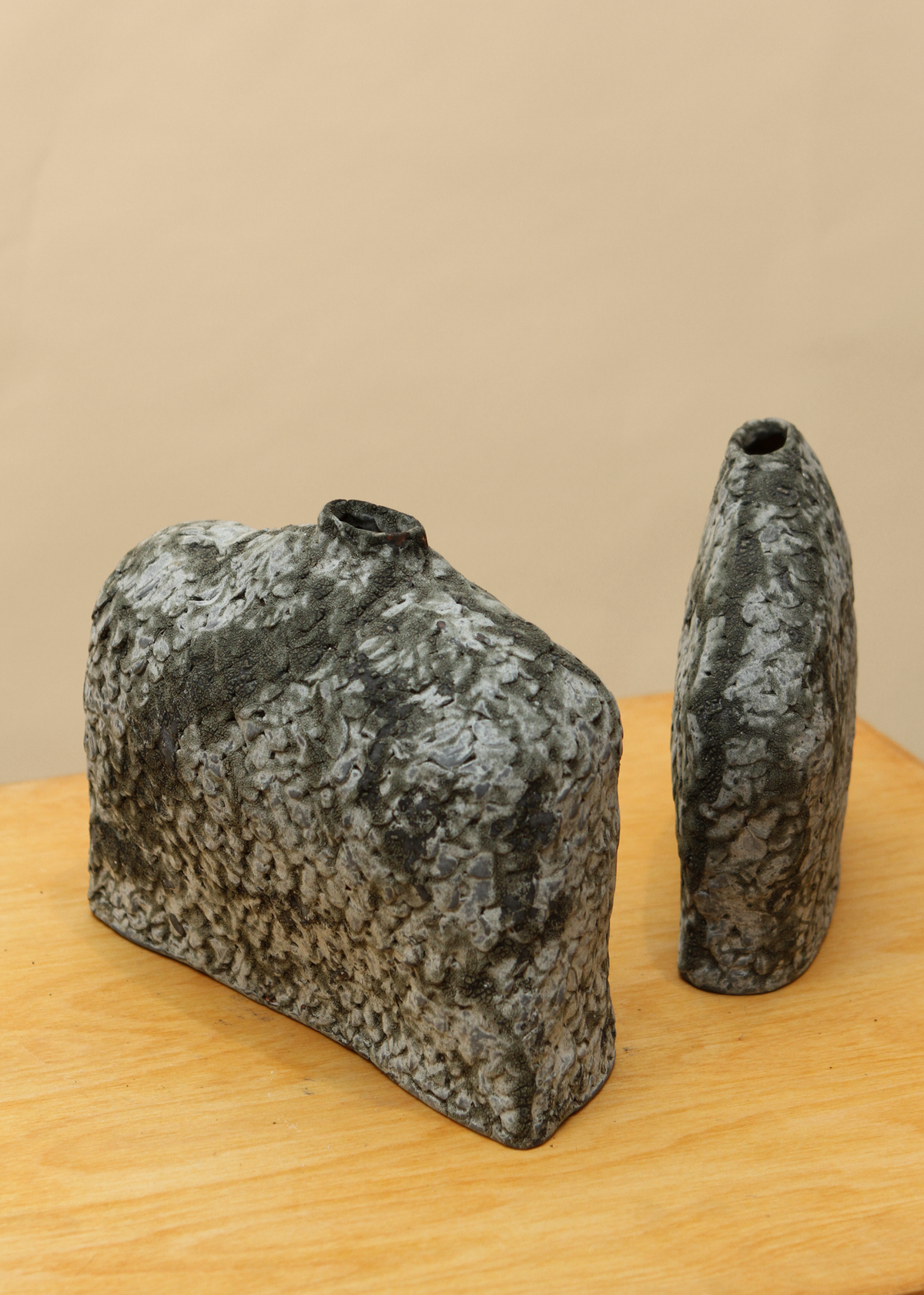 (2) Grey Earthenware Ceramic Vases