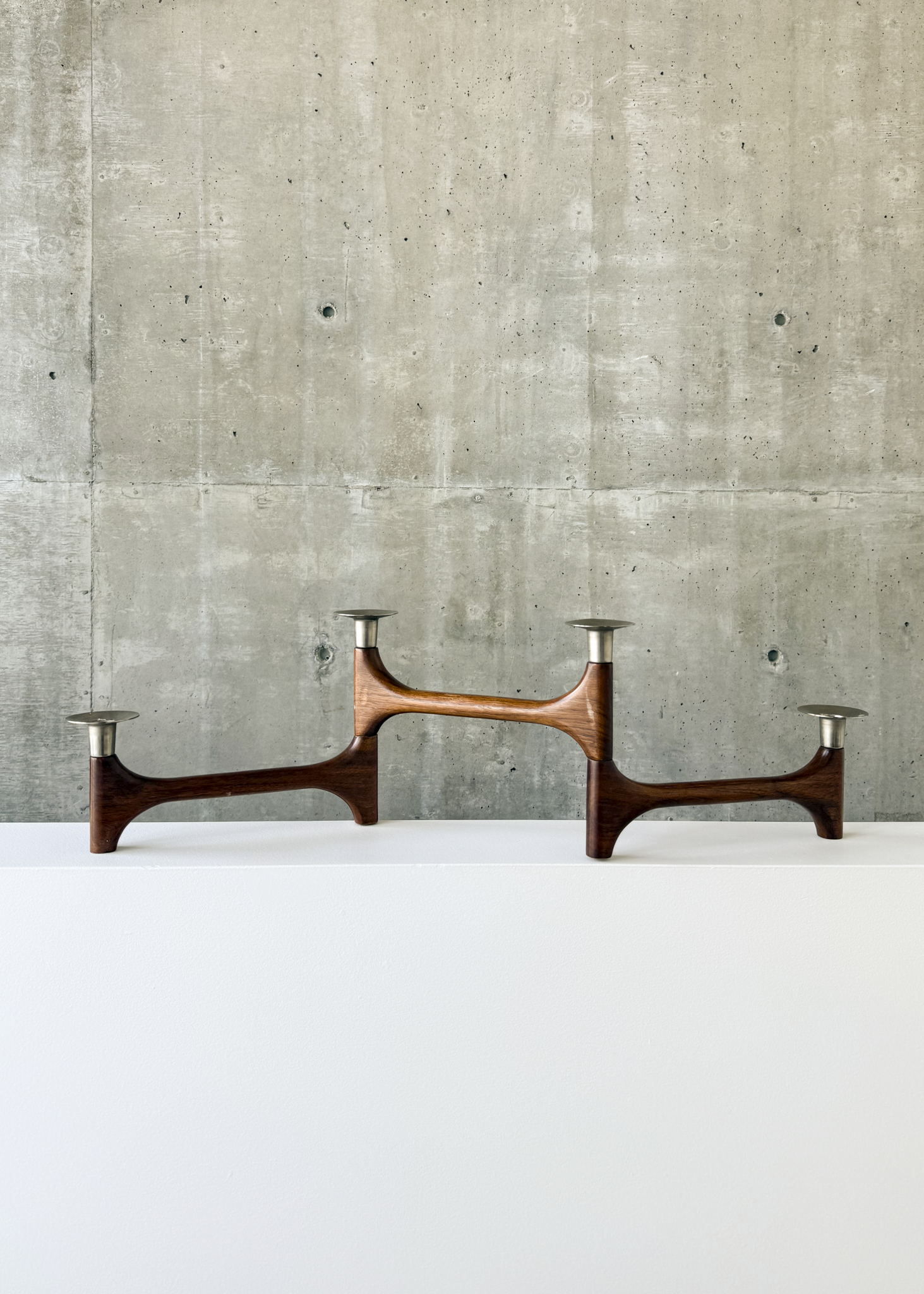 Mid Century Scandinavian Teak Sculptural Candelabra