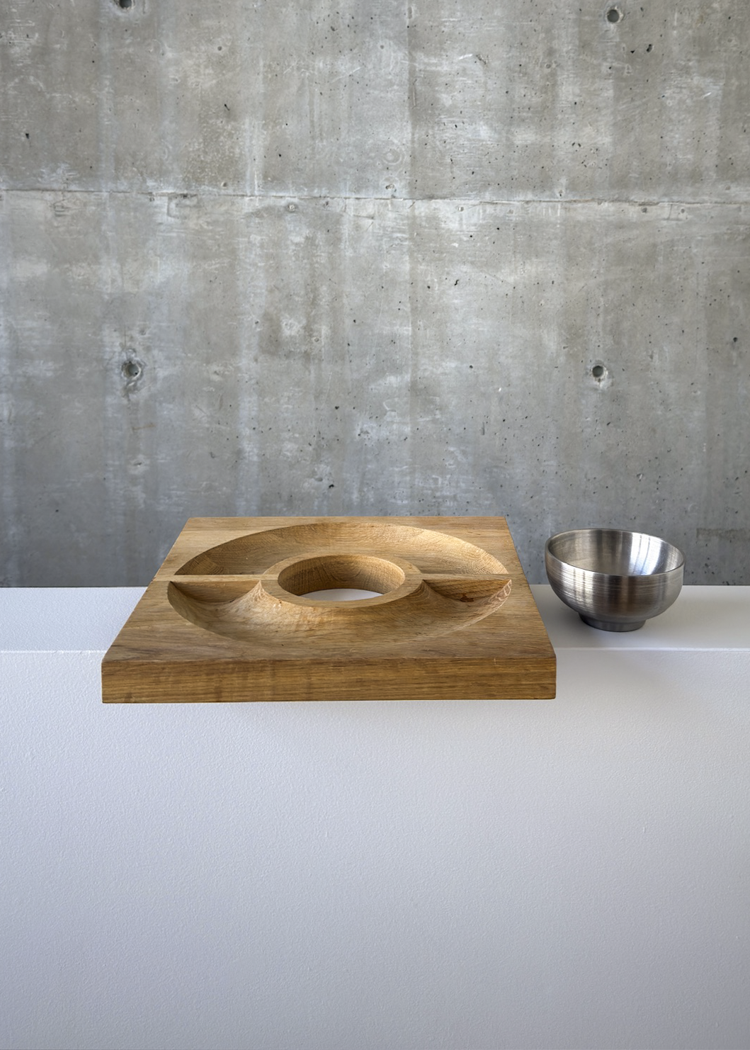 Carved Wood and Stainless Steel Serving dish