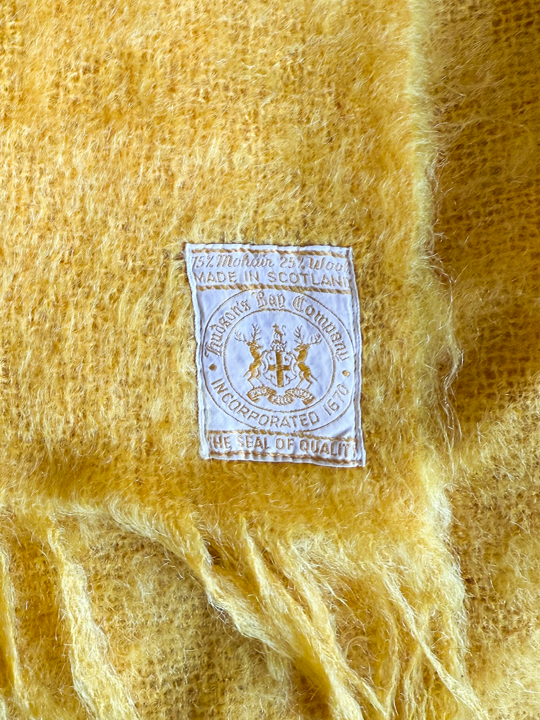 Yellow Hudson's Bay Company Mohair Blanket